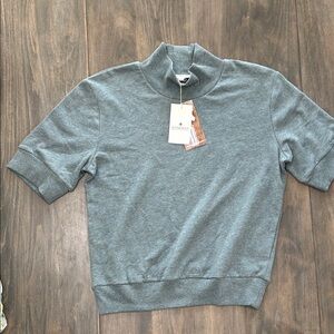 Synergy Organic Clothing Heather Gray  blue Turtleneck Tee size small NWT